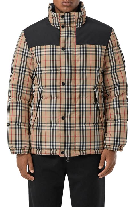 burberry puffer jacket for men|reversible check nylon puffer jacket.